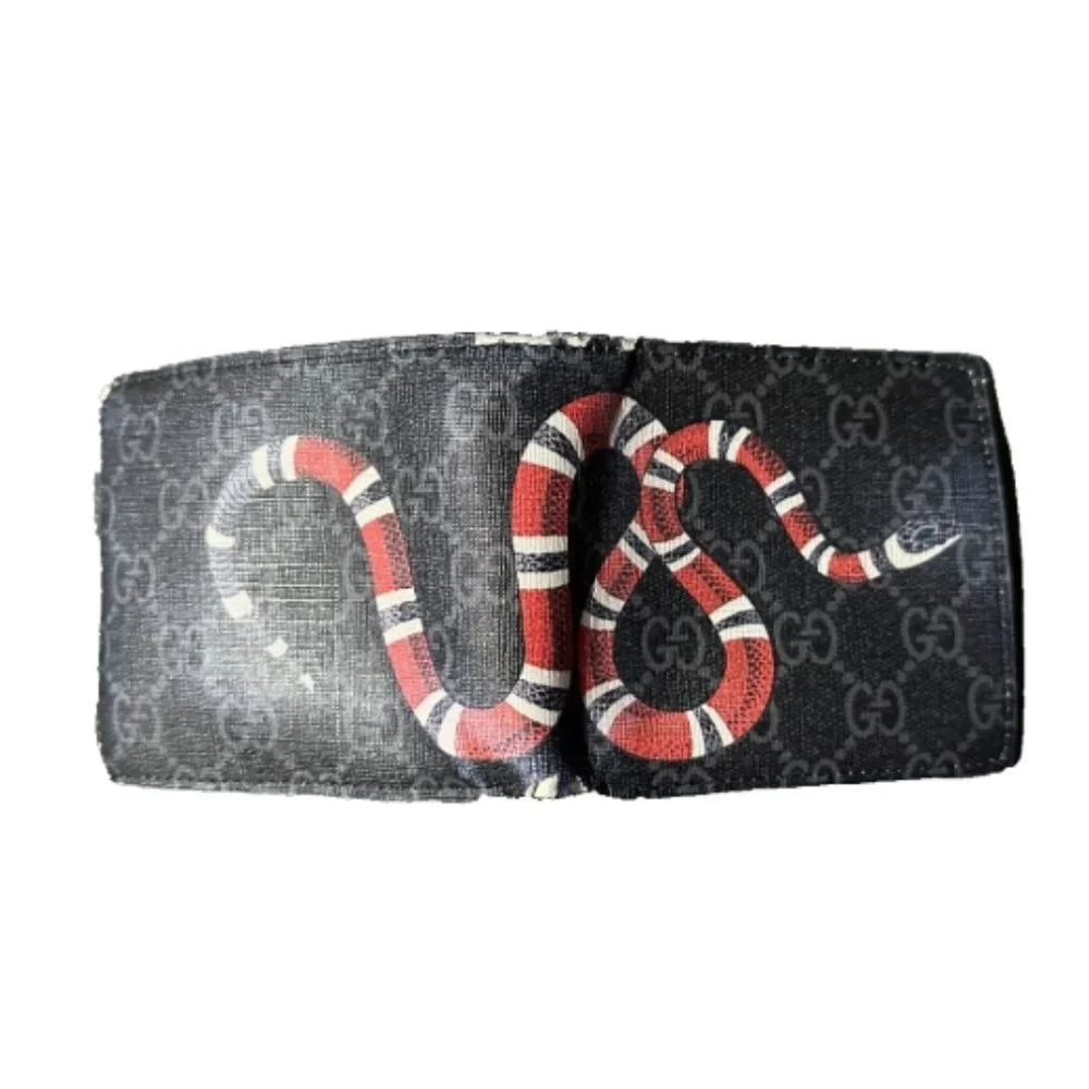 GG Designer Leather Snake Monogram Wallet (8 Card Slots) Black